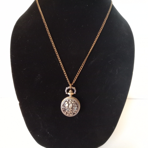 NEW NECKLACE W/ LOVE BIRDS POCKET WATCH PENDENT AGED RUSTIC FINISH - Picture 6 of 7